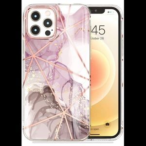 iPhone 12 Pro Case, Rose Gold Marble Design